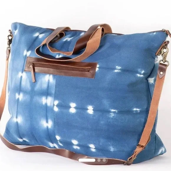 Lovestitch Blue and Brown Travel Bag with Leather Accents - Picture 6 of 7